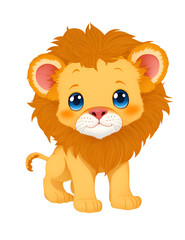 Cartoon happy lion isolated on white background. Cute cartoon lion illustration set. Sitting, Funny vector clip art illustration for kids.