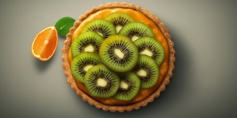 Kiwi fruit pie tart blurred background, AI Generateand - obrazy, fototapety, plakaty