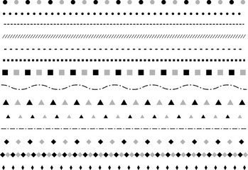 シンプルな飾り罫線・ラインのイラストセット（点線、破線、波線） © gelatin