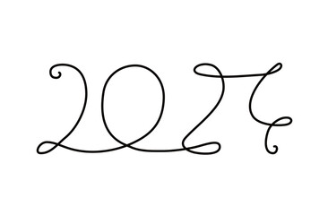 Modern one single line art of 2024 design element for new year. graphic element, doodle, elegance, celebration, handdrawn