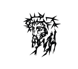 The face of the Lord Jesus with Thorns, art vector design
