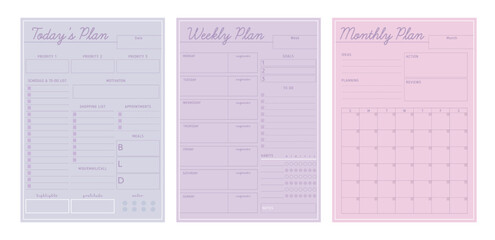 (Pastel Pink) 3 set of Pastel Daily weekly monthly planner.  - obrazy, fototapety, plakaty