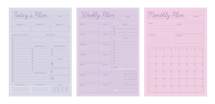 (Pastel Pink) 3 set of Pastel Daily weekly monthly planner. 