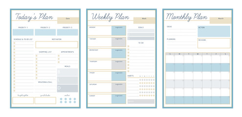 (Ocean) 3 set of Pastel Daily weekly monthly planner. 