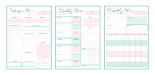 3 set of Pastel Daily weekly monthly planner. 