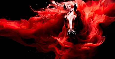 Foto op Plexiglas Red Smoke Horse, Divine Symbolism Unveiled: Red Smoke Horse, War,  Bible's Revelation Prophecy.  Illustration. © touchedbylight
