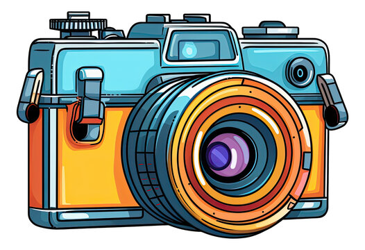 Cute photo camera cartoon illustration isolated.