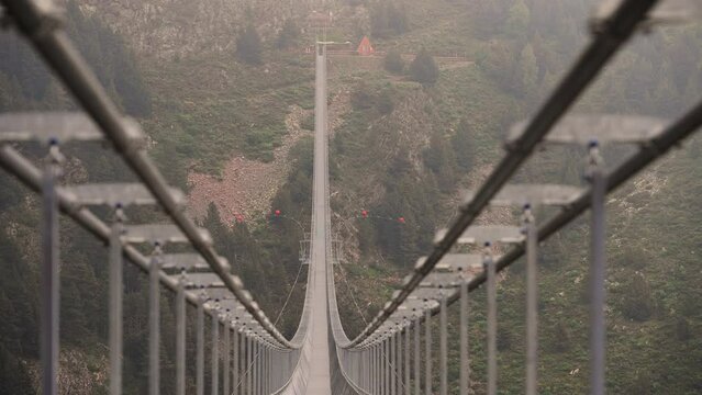 The longest Tibetan bridge in Europe, 600 meters long and 200 meters high in the Parish of Canillo in Andorra.