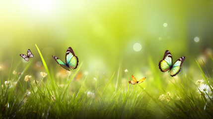 abstract natural background with butterflies and green grass created with Generative AI  - Powered by Adobe
