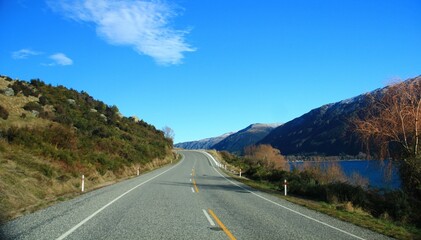 Breathtaking winter landscape during roadtrip from Queentown to Te Anau, New Zealand.