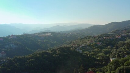Aerial view of landscape in Garbasso, Celle Ligure comune, Savona province, regione Liguria region. Ligurian coastline with green hills