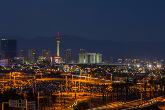 Las Vegas skyline in the evening hour 