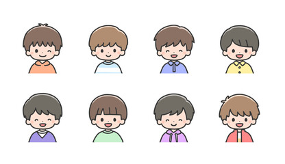 ポジティブな表情の男の子8人のセット
