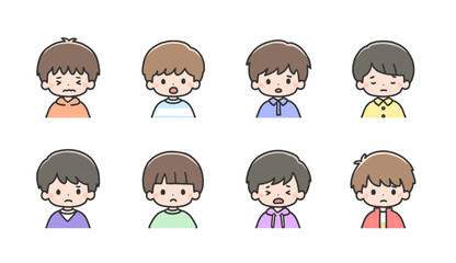 ネガティブな表情の男の子8人のセット