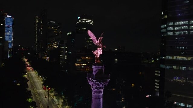 The Angel of Independence in Mexico City, Mexico. Top view drone