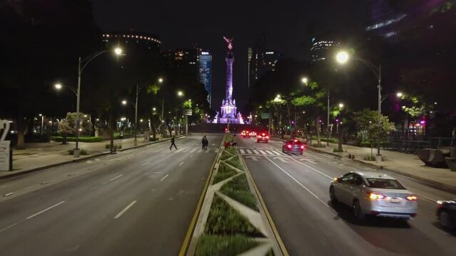 The Angel of Independence in Mexico City, Mexico. Top view drone