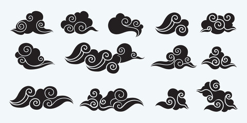 Traditional clouds ornament set in Chinese style vector illustration. Isolated on white background.