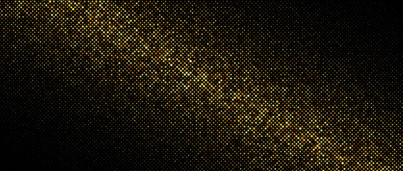 Golden gradient halftone background. Shining comic glitter texture. Pop up dotted sparkles pattern wallpaper. Retro design template for banner, flyer, poster, presentation. Vector illustration 