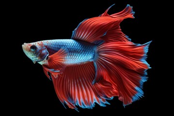 Fototapeta premium Action and movement of Thai fighting fish on a black background