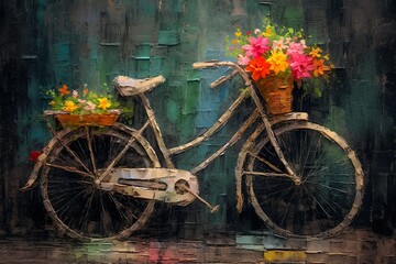 Fototapeta na wymiar Timeless beauty: Vintage bike blooming joyfully.
