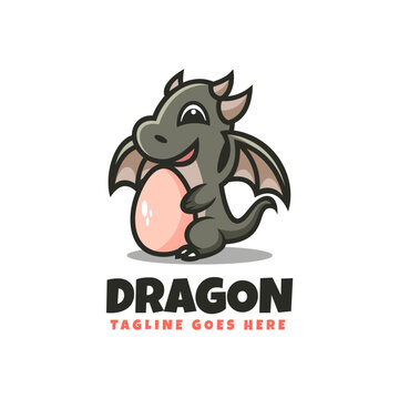 Vector Logo Illustration Dragon Mascot Cartoon Style.