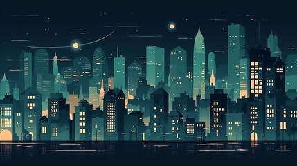 Cityscape at night. style of flat illustration. generative AI.