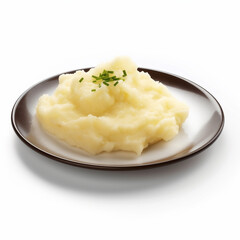 mashed potatoes on a dish, white blackground
