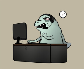 Illustration of a dinosaur working in an office