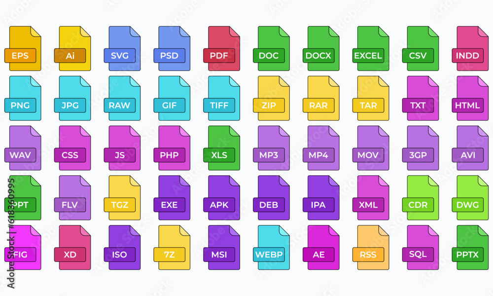 Fototapete file type icon set with color variation
