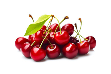 A bunch of ripe cherries on a white background close-up.