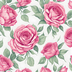 floral seamless pattern with watercolor pink roses