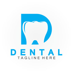 Initial D letter with Dental icon shaped inside vector logo design illustration suitable for dental health, clinic dentist, dental care.