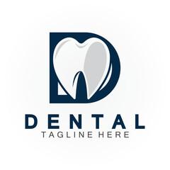 Initial D letter with Dental icon shaped inside vector logo design illustration suitable for dental health, clinic dentist, dental care.