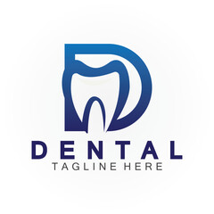 Initial D letter with Dental icon shaped inside vector logo design illustration suitable for dental health, clinic dentist, dental care.