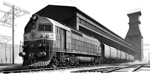 industrial drawing of a train with a station42 