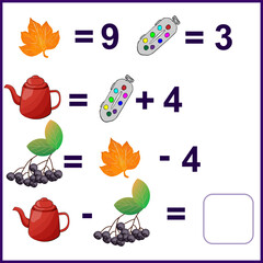 Obraz premium Primary and further education. Math kids activity sheet