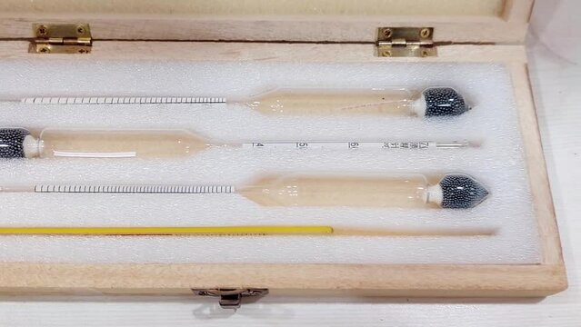 A measuring instrument called a hydrometer serves to measure the specific gravity of a liquid