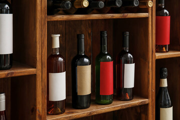 Wooden storage stand with bottles of wine