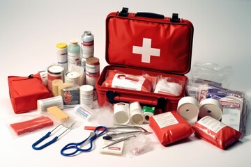 Medical Aid Supply with stuff and equipment photography