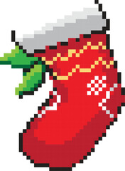Fototapeta premium Christmas pixel art elements, 8 bit style graphic paint isolated with transparent background(PNG)