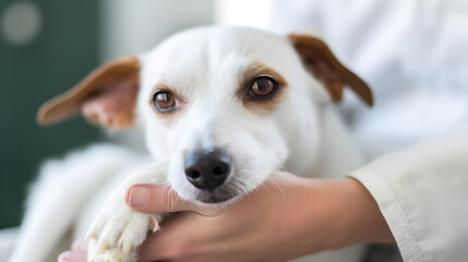 jack russell terrier puppy in a vet's hand created with Generative AI 