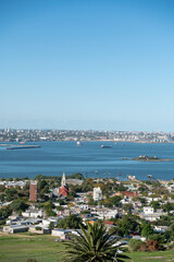 Fototapeta na wymiar Cityscape of the city of Montevideo in the capital of Uruguay in 2023 from the fortress of Cerro