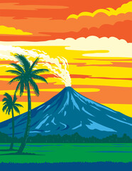 WPA poster art of Mayon Volcano Natural Park located in the Bicol Region on southeast Luzon Island Philippines done in works project administration or Art Deco style. - 618365392