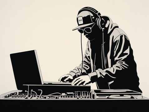 disc jockey working the turntables