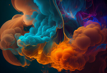 Obraz premium Colorful smoke with colored particles, in the style of liquid emulsion printing. Generative AI