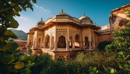 Fototapeta premium Ancient sandstone monument, Hindu tomb decoration, spirituality generated by AI