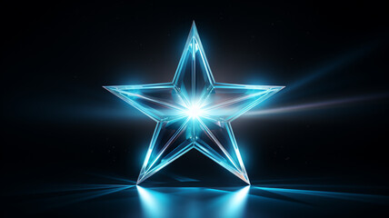 türkis cyan blauer Stern mit Lichteffekten auf dunklem Hintergrund. Querformat. Generative Ai.