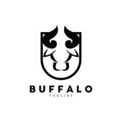 Buffalo Logo, Livestock Farm Animal Vector, Buffalo Head Design Simple Template Silhouette