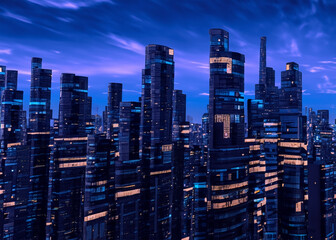 Obraz premium abstract futuristic modern cityscape skyscaper line at night during sunset created with generative ai technology