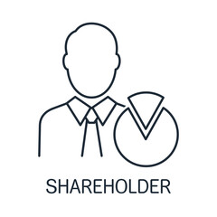 Infographic element and a man in a business suit. Shareholder , management, finance, investment, money, stakeholder. Vector linear icon isolated on white background.